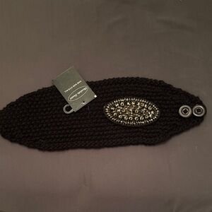 Elegant Black Knit Headband with Beaded Accent